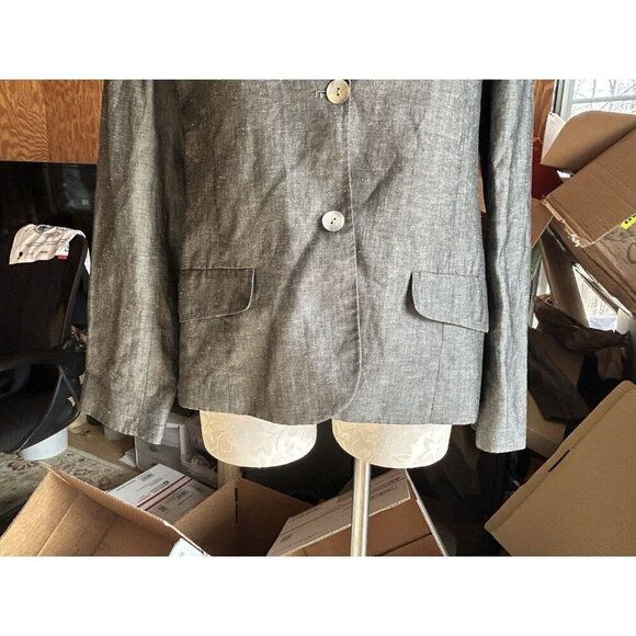 Chico's LINEN Blend Jacket Blazer Gray Long Sleeve Shell Buttons Sz 2 (L) - Picture 2 of 9